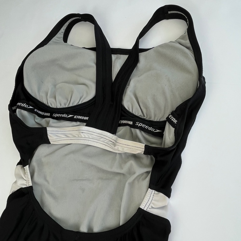 Speedo Womens Black White Hydro Bra One Piece Swimsuit 7723950 Size 8 - Picture 5 of 11